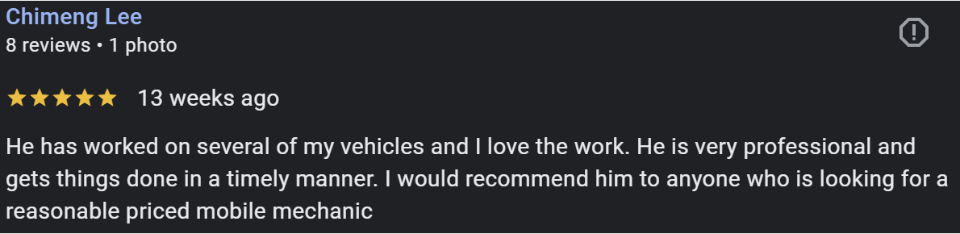 Customer Praises Reliable Service and Fair Pricing Customer testimonial highlighting multiple positive experiences and reasonable pricing for various vehicle repairs.